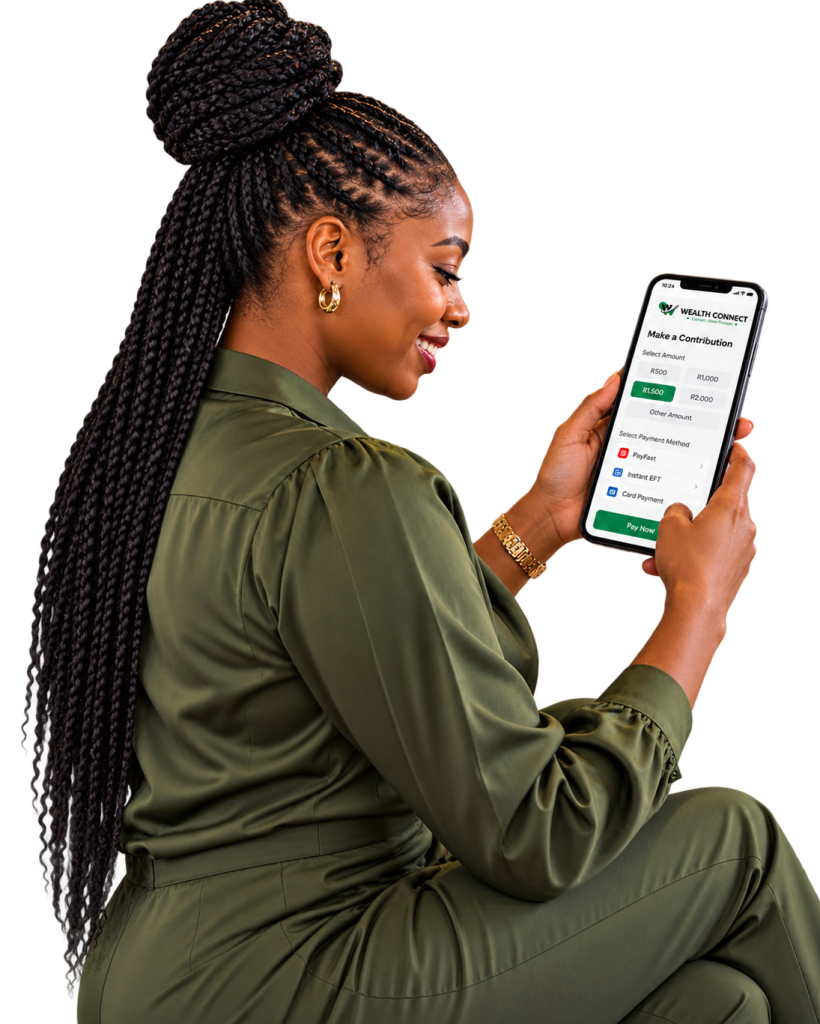 Smiling Woman Using Wealth App